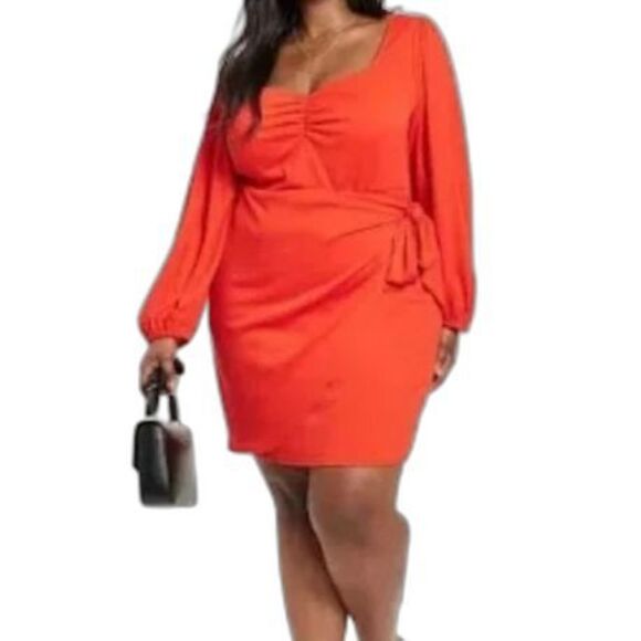 Ava & Viv NWOT Orange Long Balloon Sleeve Faux Wrap Dress Plus Size 2X - Picture 1 of 10